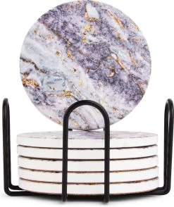 Castagnola Keramische Onderzetters Met Houder – Onderzetters Voor Glazen – Onderzetters Design – Onderzettersset – Drink Onderzetters – Keramisch – Kurk – Set Van 6 – Grijs/Goud -Brita Verkoop 1008x1200 1