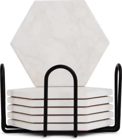 Castagnola Keramische Onderzetters Met Houder – Onderzetters Voor Glazen – Onderzetters Design – Onderzettersset – Drink Onderzetters – Keramisch – Kurk – Set Van 6 – Offwhite -Brita Verkoop 1050x1200 1