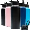 Thermosfles - Onyx Black - 1 Liter - Extra Dop Met Rietje & Drinktuit - Thermosflessen - Isoleerfles - BPA Vrij - Lekvrij - Thermoskan - Isoleerbeker - Thermosbeker
