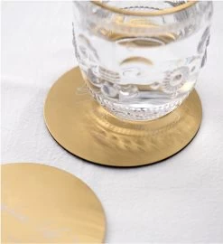 Merkloos Onderzetters Voor Glazen - 6 Stuks Met Houder - Goudkleurig