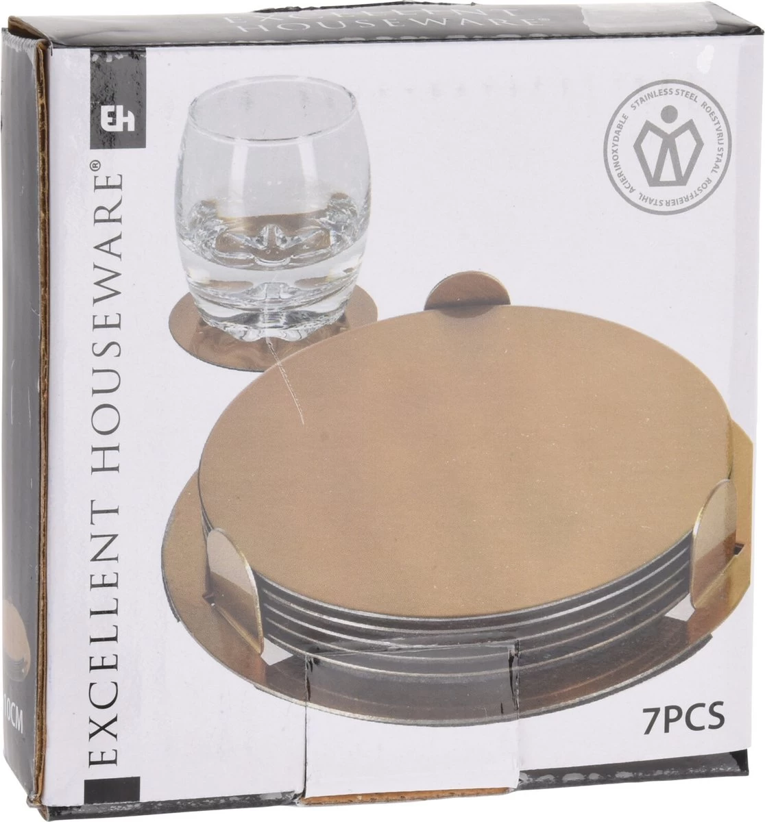 Excellent Houseware 18x Onderzetters Goud RVS Rond Met Houder 8,5 Cm Voor Glazen/bekers/kopjes 5 Excellent Houseware 18x Onderzetters Goud RVS Rond Met Houder 8,5 Cm Voor Glazen/bekers/kopjes - Afbeelding 5