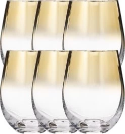 Merkloos Set Van 6x Stuks Tumbler Glazen Gouden Rand Arya 540 Ml Van Glas - Drinkglazen - Waterglazen