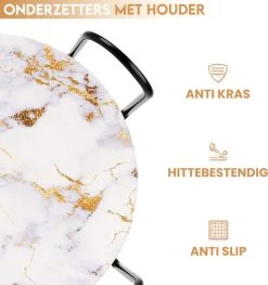 Castagnola Keramische Onderzetters Met Houder – Onderzetters Voor Glazen – Onderzetters Design – Onderzettersset – Drink Onderzetters – Keramisch – Kurk – Set Van 6 – Wit/Goud -Brita Verkoop 1125x1200 3