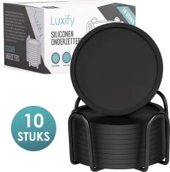 Siliconen Onderzetters Met Houder - 10 Stuks - Onderleggers Voor Glazen - Glasonderzetters Voor Op Tafel - Coasters - Zwart - Rond
