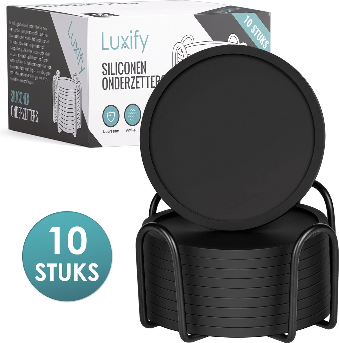 Siliconen Onderzetters Met Houder - 10 Stuks - Onderleggers Voor Glazen - Glasonderzetters Voor Op Tafel - Coasters - Zwart - Rond 1 Siliconen Onderzetters Met Houder - 10 Stuks - Onderleggers Voor Glazen - Glasonderzetters Voor Op Tafel - Coasters - Zwart - Rond
