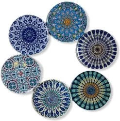 Onderzetters - Set Van 6 - Rond - Onderzetters Voor Glazen - Bohemian - Oosterse - Mandala Design - Coasters - Moederdag Cadeau