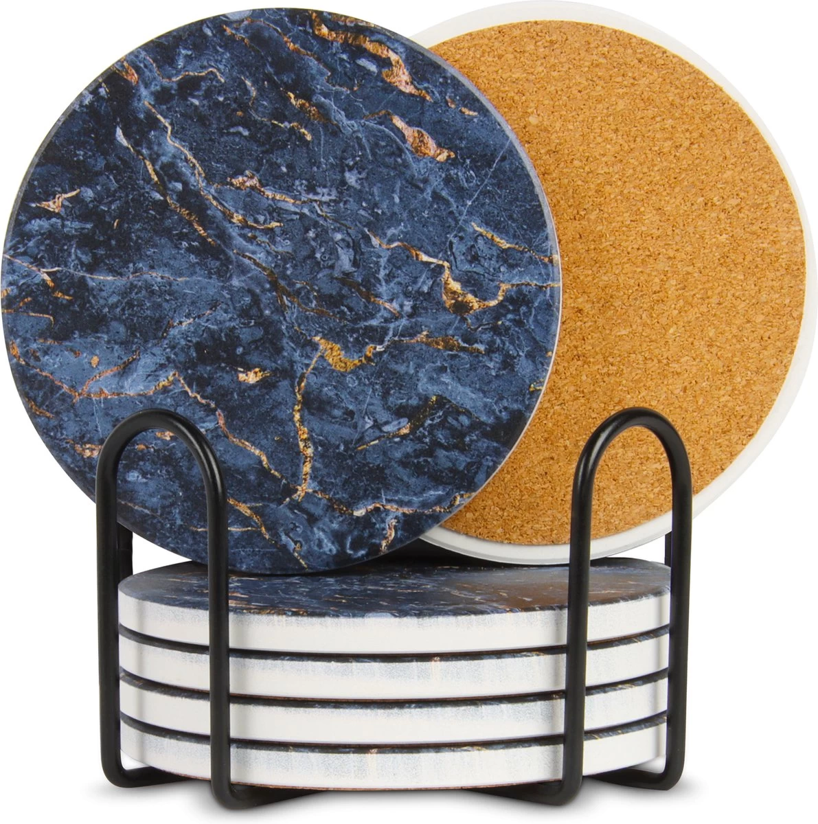 Castagnola Keramische Onderzetters Met Houder – Onderzetters Voor Glazen – Onderzetters Design – Onderzettersset – Drink Onderzetters – Keramisch – Kurk – Set Van 6 – Blauw/Goud 1 Castagnola Keramische Onderzetters Met Houder – Onderzetters Voor Glazen – Onderzetters Design – Onderzettersset – Drink Onderzetters – Keramisch – Kurk – Set Van 6 – Blauw/Goud