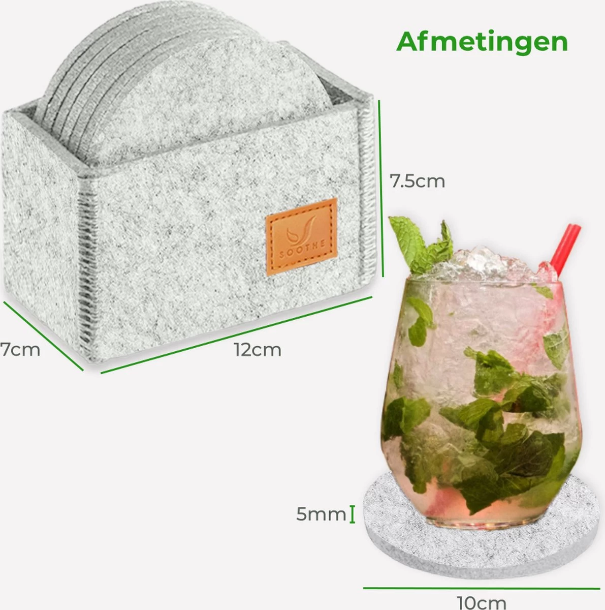 Soothe Onderzetters Voor Glazen - Vilt 10 Stuks – Lichtgrijs – Onderzetters Met Houder – Handgemaakt - Hittebestendig, Absorberend En Duurzaam 6 Soothe Onderzetters Voor Glazen - Vilt 10 Stuks – Lichtgrijs – Onderzetters Met Houder – Handgemaakt - Hittebestendig, Absorberend En Duurzaam - Afbeelding 6