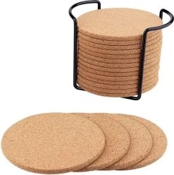 Merkloos Kurken Onderzetters Voor Glazen En Bekers Met Houder – Set Van 16 Kurk Onderzetters – Ø 10cm - Onderleggers - Hittebestendig - Rond – Duurzaam