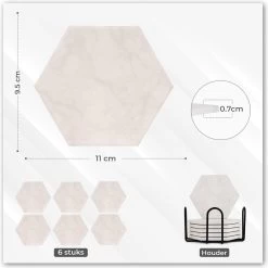 Castagnola Keramische Onderzetters Met Houder – Onderzetters Voor Glazen – Onderzetters Design – Onderzettersset – Drink Onderzetters – Keramisch – Kurk – Set Van 6 – Offwhite -Brita Verkoop 1198x1200 5