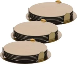 Excellent Houseware 18x Onderzetters Goud RVS Rond Met Houder 8,5 Cm Voor Glazen/bekers/kopjes