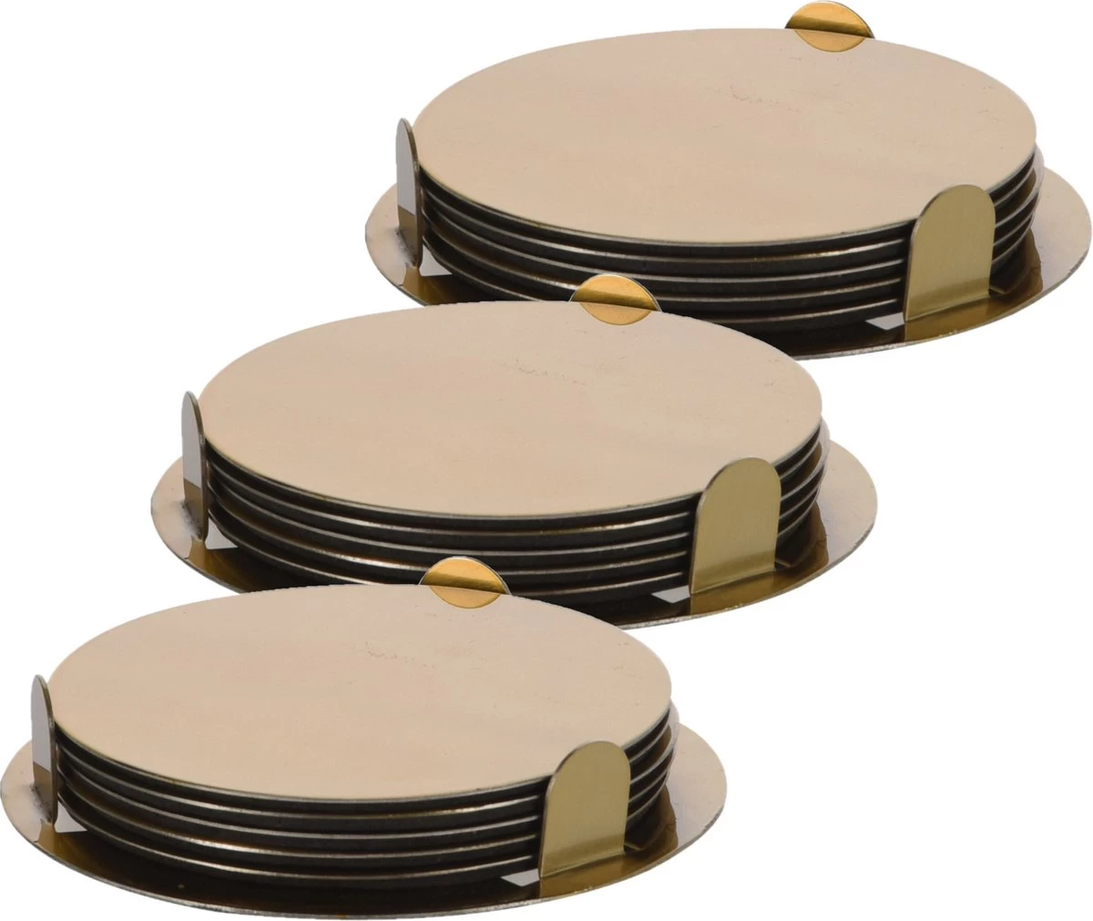 Excellent Houseware 18x Onderzetters Goud RVS Rond Met Houder 8,5 Cm Voor Glazen/bekers/kopjes 1 Excellent Houseware 18x Onderzetters Goud RVS Rond Met Houder 8,5 Cm Voor Glazen/bekers/kopjes