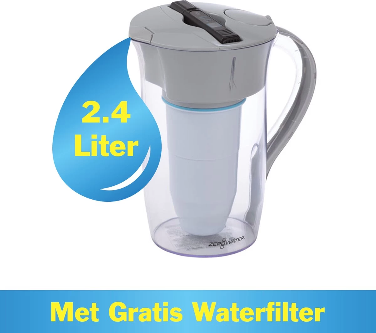 ZeroWater - 2,4 Liter - Ronde Waterfilterkan - Met Gratis Waterfilter & TDS Meter 1 ZeroWater - 2,4 Liter - Ronde Waterfilterkan - Met Gratis Waterfilter & TDS Meter