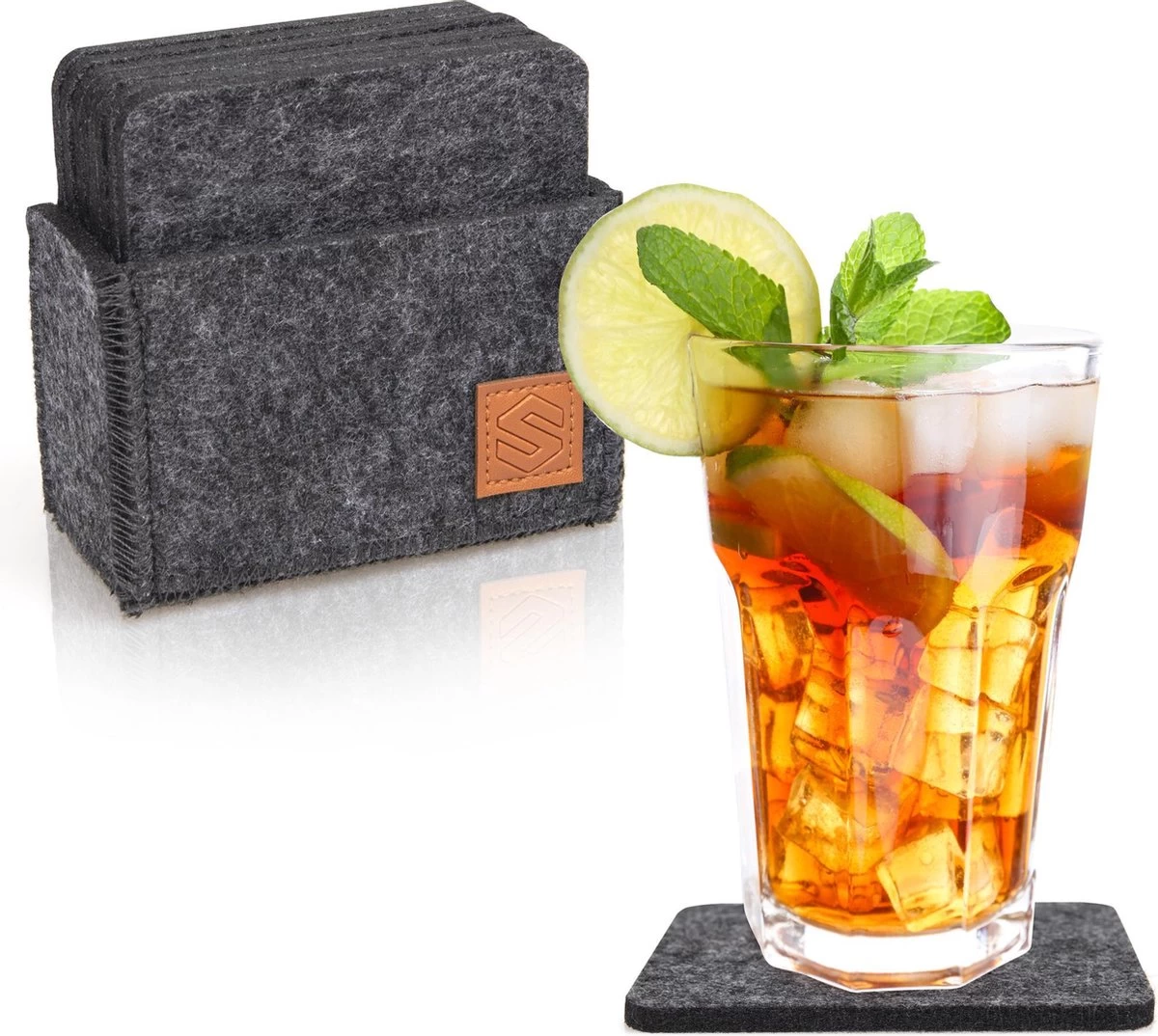 Sincer Vilten Onderzetters Voor Glazen Met Houder – Set Van 8 Vilten Onderzetters – Onderleggers - Premium Kwaliteit – Absorberend – Hittebestendig - Vierkant – Zwart/Grijs – Duurzaam/Milieuvriendelijk 1 Sincer Vilten Onderzetters Voor Glazen Met Houder – Set Van 8 Vilten Onderzetters – Onderleggers - Premium Kwaliteit – Absorberend – Hittebestendig - Vierkant – Zwart/Grijs – Duurzaam/Milieuvriendelijk