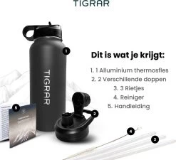 Tigrar - Drinkfles - Waterfles - Thermosfles 1 Liter - RVS - (Grafiet) Zwart - Incl. Extra Dop 3 Rietjes En Reiniger 16 Tigrar - Drinkfles - Waterfles - Thermosfles 1 Liter - RVS - (Grafiet) Zwart - Incl. Extra Dop 3 Rietjes En Reiniger -Brita Verkoop 1200x1092