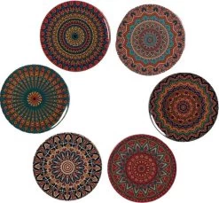 Onderzetters Voor Glazen - Tafelaccessoires - Onderzetters - Kurk - Coasters - Set Van 6 - Mandala Design - Cadeau