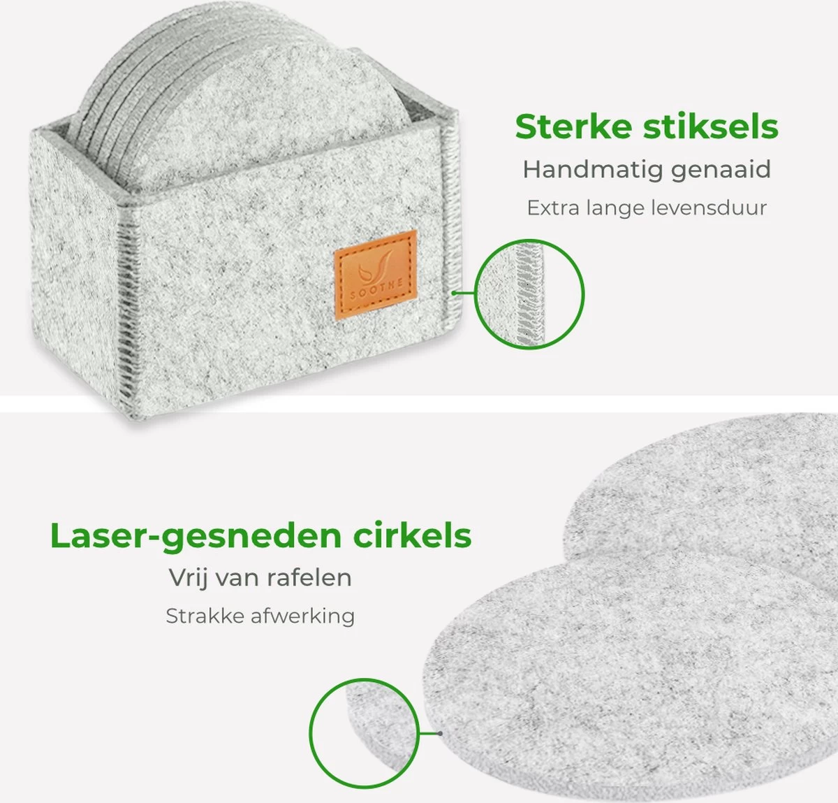 Soothe Onderzetters Voor Glazen - Vilt 10 Stuks – Lichtgrijs – Onderzetters Met Houder – Handgemaakt - Hittebestendig, Absorberend En Duurzaam 3 Soothe Onderzetters Voor Glazen - Vilt 10 Stuks – Lichtgrijs – Onderzetters Met Houder – Handgemaakt - Hittebestendig, Absorberend En Duurzaam - Afbeelding 3