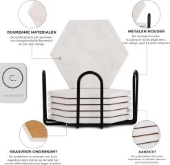 Castagnola Keramische Onderzetters Met Houder – Onderzetters Voor Glazen – Onderzetters Design – Onderzettersset – Drink Onderzetters – Keramisch – Kurk – Set Van 6 – Offwhite -Brita Verkoop 1200x1160 4