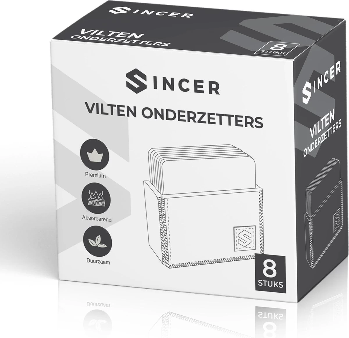 Sincer Vilten Onderzetters Voor Glazen Met Houder – Set Van 8 Vilten Onderzetters – Onderleggers - Premium Kwaliteit – Absorberend – Hittebestendig - Vierkant – Zwart/Grijs – Duurzaam/Milieuvriendelijk 5 Sincer Vilten Onderzetters Voor Glazen Met Houder – Set Van 8 Vilten Onderzetters – Onderleggers - Premium Kwaliteit – Absorberend – Hittebestendig - Vierkant – Zwart/Grijs – Duurzaam/Milieuvriendelijk - Afbeelding 5
