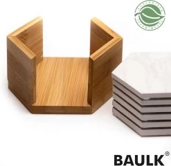 Onderzetters Voor Glazen - Keramische Onderzetters Met Houder - Marmeren Uitstraling - 100% Keramisch - Ecologisch - 6st - BAULK®