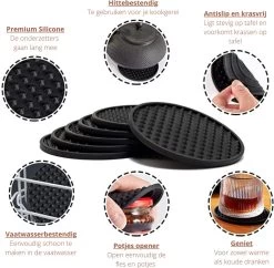 Castagnola Siliconen Onderzetters Met Houder – Onderzetters Voor Glazen – Onderzetters Design – Onderzettersset – Drink Onderzetters – Hoogwaardige Siliconen – Set Van 14 – Zwart 11 Castagnola Siliconen Onderzetters Met Houder – Onderzetters Voor Glazen – Onderzetters Design – Onderzettersset – Drink Onderzetters – Hoogwaardige Siliconen – Set Van 14 – Zwart -Brita Verkoop 1200x1175 4