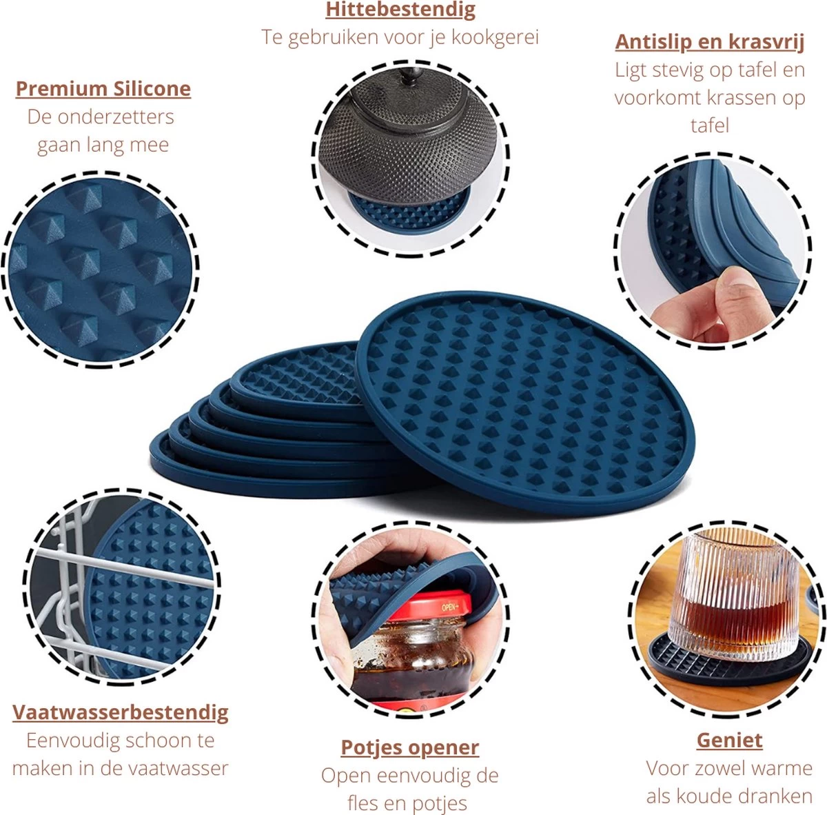 Castagnola Siliconen Onderzetters Met Houder – Onderzetters Voor Glazen – Onderzetters Design – Onderzettersset – Drink Onderzetters – Hoogwaardige Siliconen – Set Van 14 – Blauw 4 Castagnola Siliconen Onderzetters Met Houder – Onderzetters Voor Glazen – Onderzetters Design – Onderzettersset – Drink Onderzetters – Hoogwaardige Siliconen – Set Van 14 – Blauw - Afbeelding 4