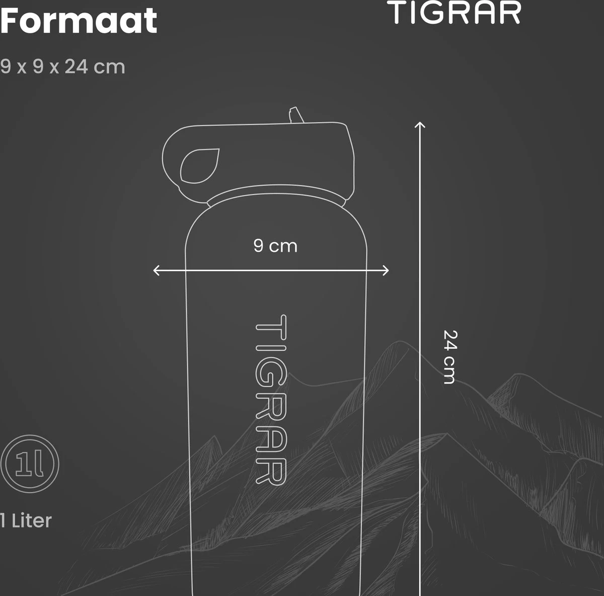 Tigrar - Drinkfles - Waterfles - Thermosfles 1 Liter - RVS - (Grafiet) Zwart - Incl. Extra Dop 3 Rietjes En Reiniger 10 Tigrar - Drinkfles - Waterfles - Thermosfles 1 Liter - RVS - (Grafiet) Zwart - Incl. Extra Dop 3 Rietjes En Reiniger - Afbeelding 10
