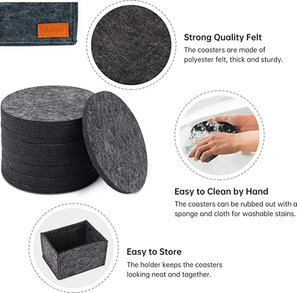 IBright Vilt Onderzetters Voor Glazen - 12 Stuks – Donkergrijs – Vilten Onderzetters Met Houder - Hittebestendig - Absorberend En Duurzaam 3 IBright Vilt Onderzetters Voor Glazen - 12 Stuks – Donkergrijs – Vilten Onderzetters Met Houder - Hittebestendig - Absorberend En Duurzaam - Afbeelding 3