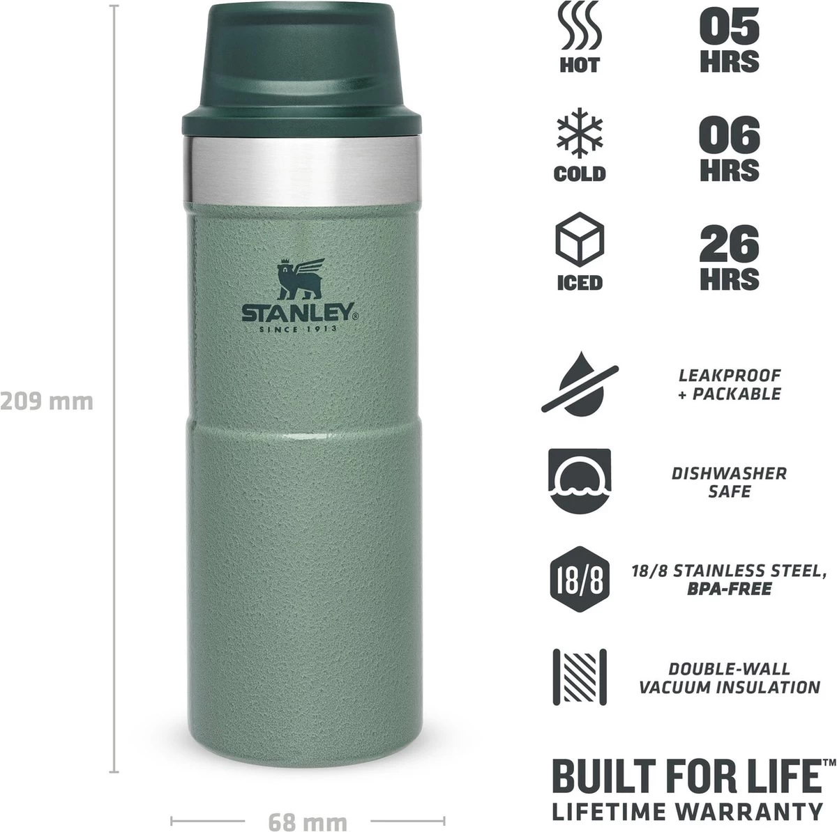 Stanley Trigger-Action Travel Mug 0.35L - Thermosfles - Hammertone Green 2 Stanley Trigger-Action Travel Mug 0.35L - Thermosfles - Hammertone Green - Afbeelding 2