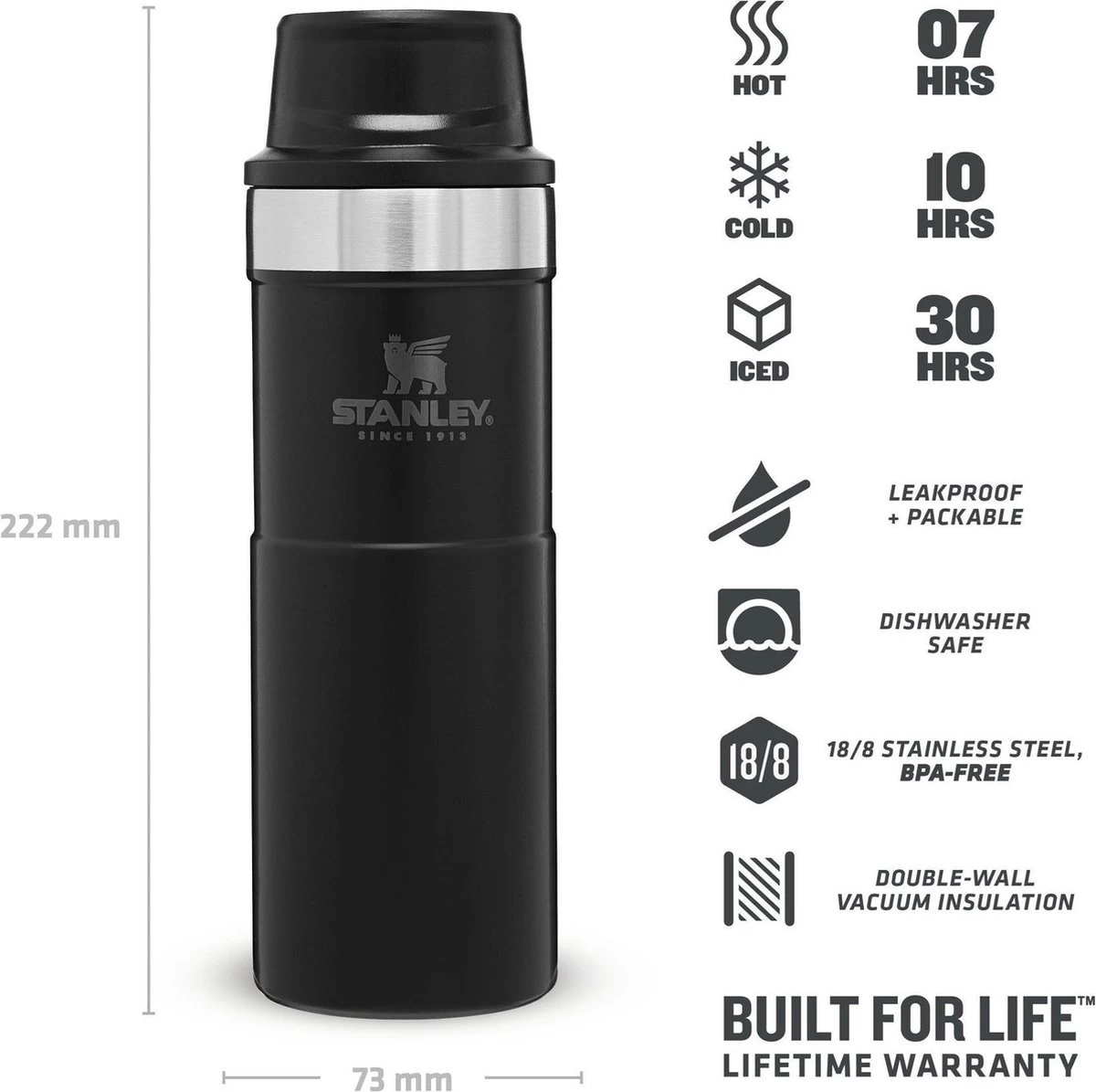 Stanley Trigger-Action Travel Mug 0.47L - Thermosfles - Matt Black 6 Stanley Trigger-Action Travel Mug 0.47L - Thermosfles - Matt Black - Afbeelding 6
