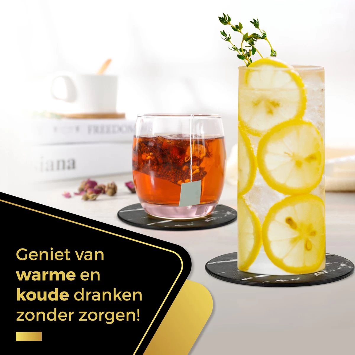 Swissl Leren Onderzetters - Marmer Onderzetters Voor Glazen - Kunstleren Onderleggers Met Houder - Glasonderzetters - Coasters – Zwart - Rond 3 Swissl Leren Onderzetters - Marmer Onderzetters Voor Glazen - Kunstleren Onderleggers Met Houder - Glasonderzetters - Coasters – Zwart - Rond - Afbeelding 3