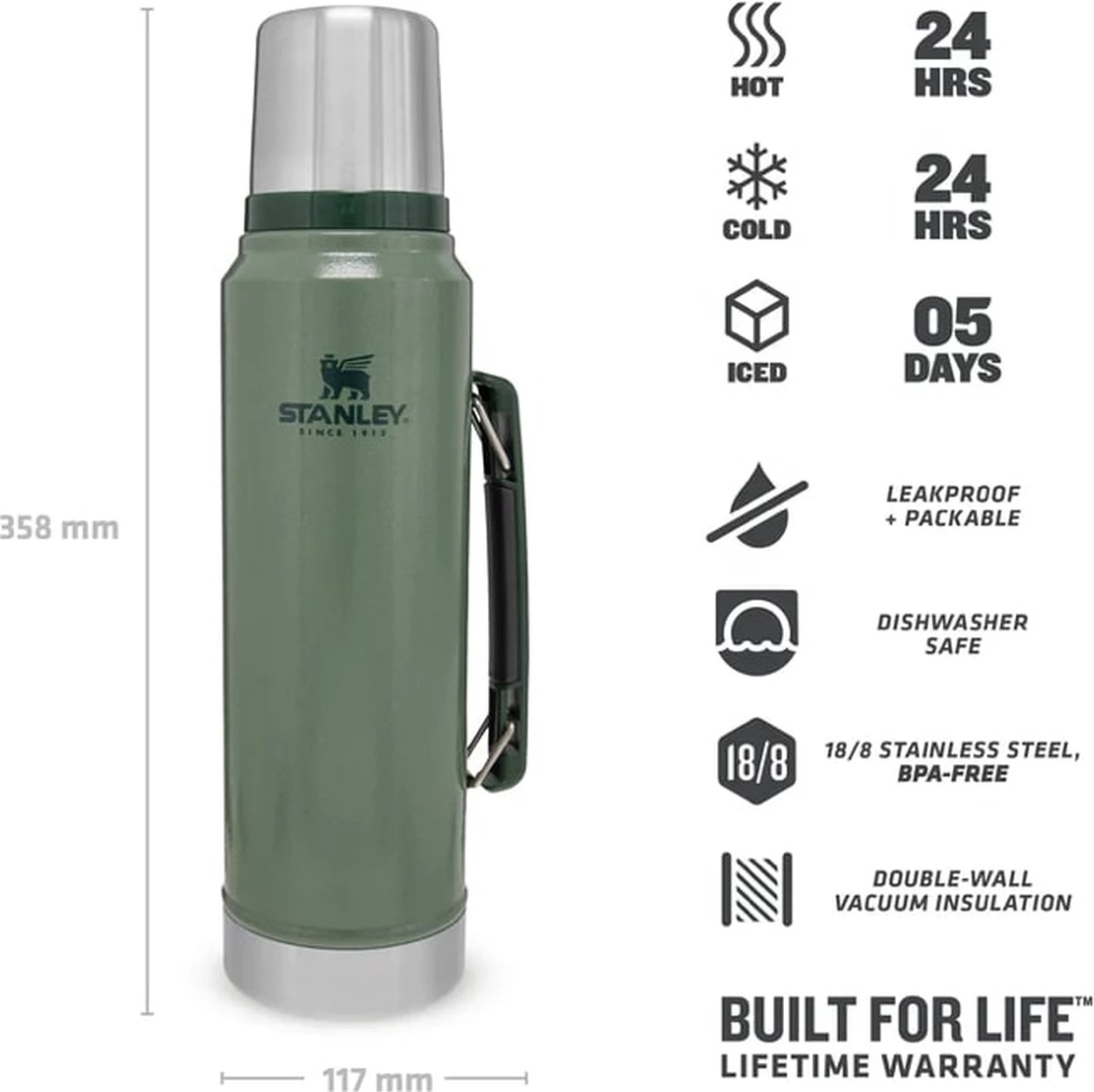 Stanley The Legendary Classic Bottle 2.3L Hammertone Green 10 Stanley The Legendary Classic Bottle 2.3L Hammertone Green - Afbeelding 10