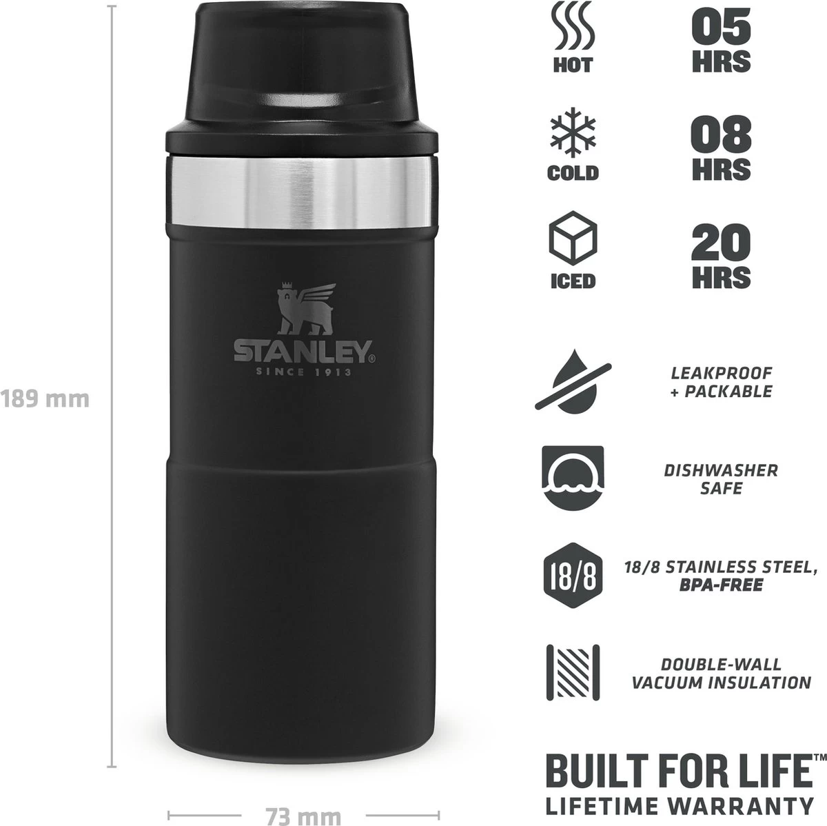 Stanley Trigger-Action Travel Mug 0.47L - Thermosfles - Matt Black 4 Stanley Trigger-Action Travel Mug 0.47L - Thermosfles - Matt Black - Afbeelding 4
