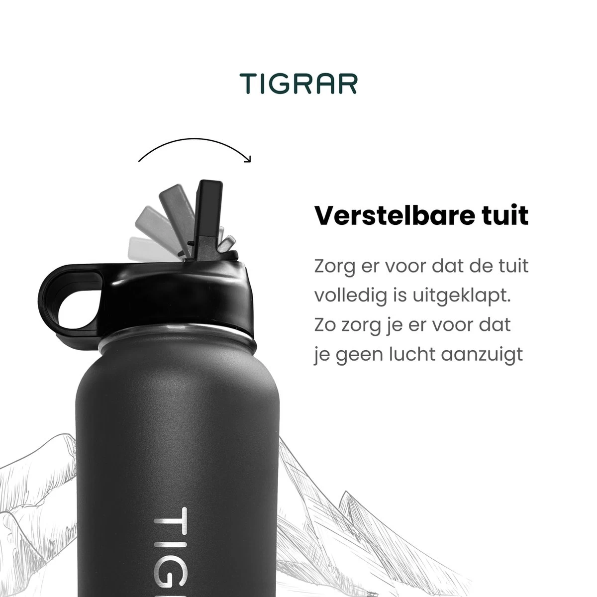 Tigrar - Drinkfles - Waterfles - Thermosfles 1 Liter - RVS - (Grafiet) Zwart - Incl. Extra Dop 3 Rietjes En Reiniger 4 Tigrar - Drinkfles - Waterfles - Thermosfles 1 Liter - RVS - (Grafiet) Zwart - Incl. Extra Dop 3 Rietjes En Reiniger - Afbeelding 4