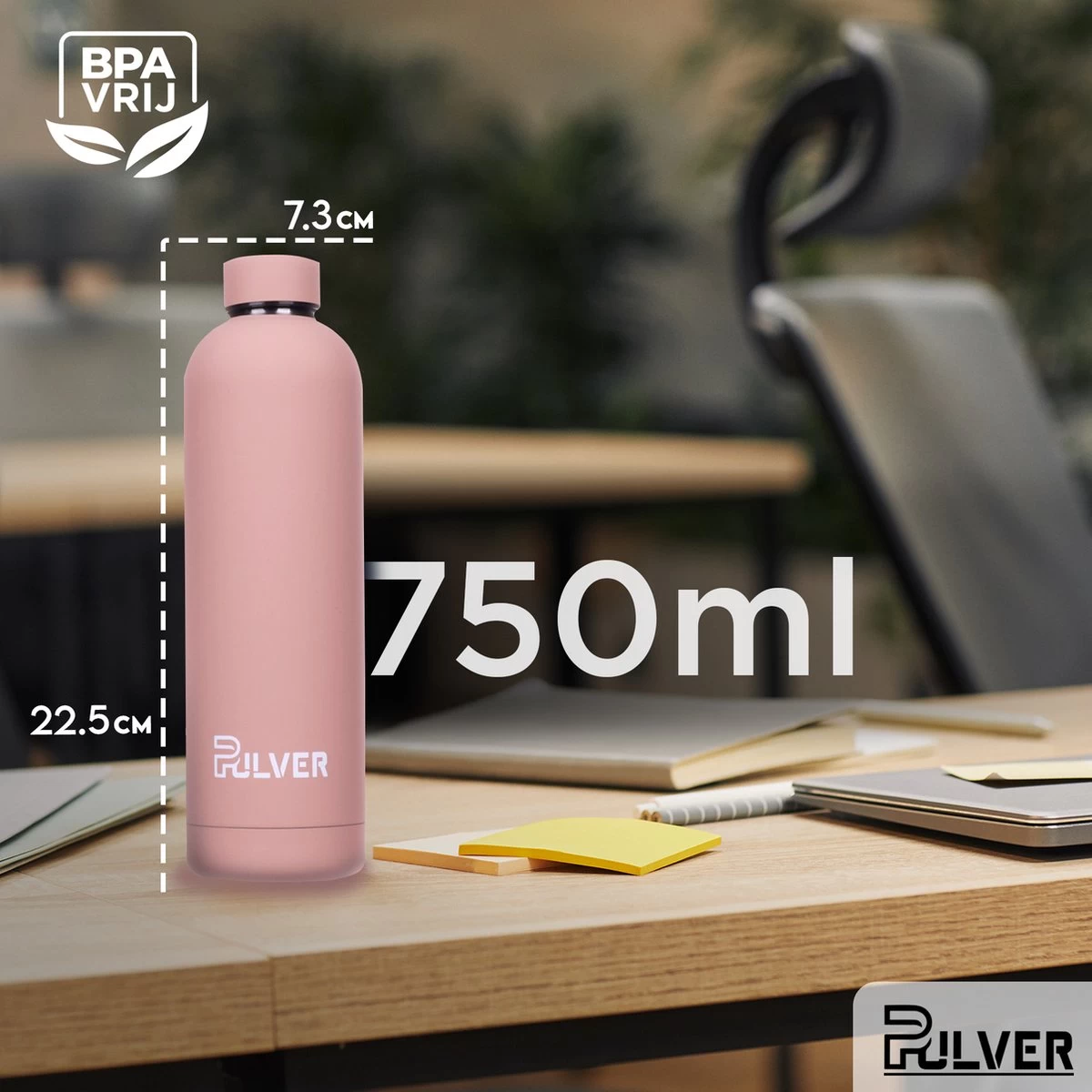 Pulver - RVS Thermosfles / Drinkfles – BPA Vrij – 750 Ml - Waterfles Met Draaidop – Drinkfles – Dubbele Isolatie - Rubberen Coating- Licht Roze 3 Pulver - RVS Thermosfles / Drinkfles – BPA Vrij – 750 Ml - Waterfles Met Draaidop – Drinkfles – Dubbele Isolatie - Rubberen Coating- Licht Roze - Afbeelding 3