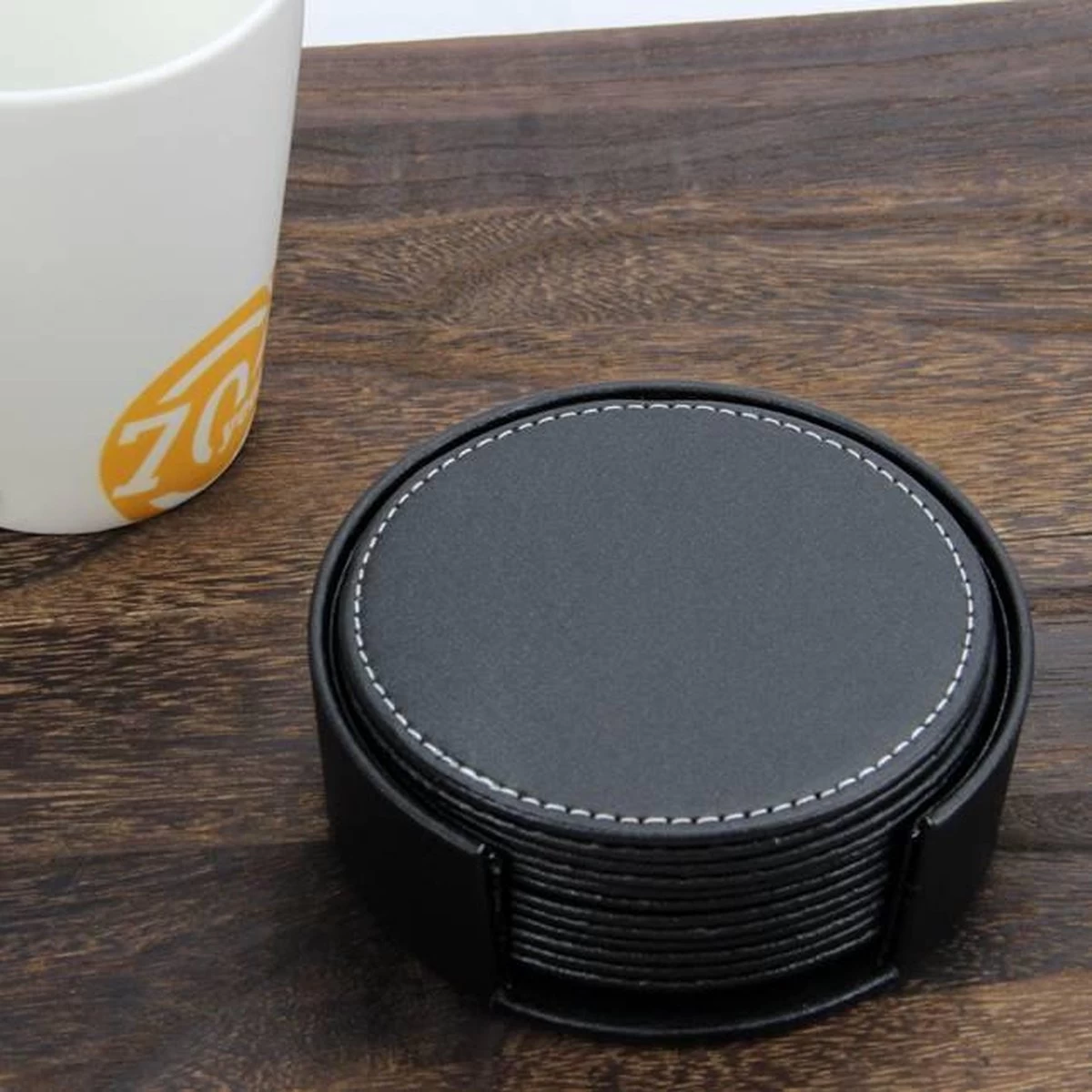 8 Leren Onderzetters Voor Glazen Met Houder – Glasonderzetter Voor Op Tafel – Waterbestendig – 8 Stuks – Anti Klevend Materiaal 2 8 Leren Onderzetters Voor Glazen Met Houder – Glasonderzetter Voor Op Tafel – Waterbestendig – 8 Stuks – Anti Klevend Materiaal - Afbeelding 2