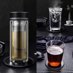 Luxe Leren Onderzetters Met Houder - 16 Stuks - Onderleggers Voor Glazen - Glasonderzetters Voor Op Tafel - Coasters - Zwart - Rond -Brita Verkoop 1200x1200 622