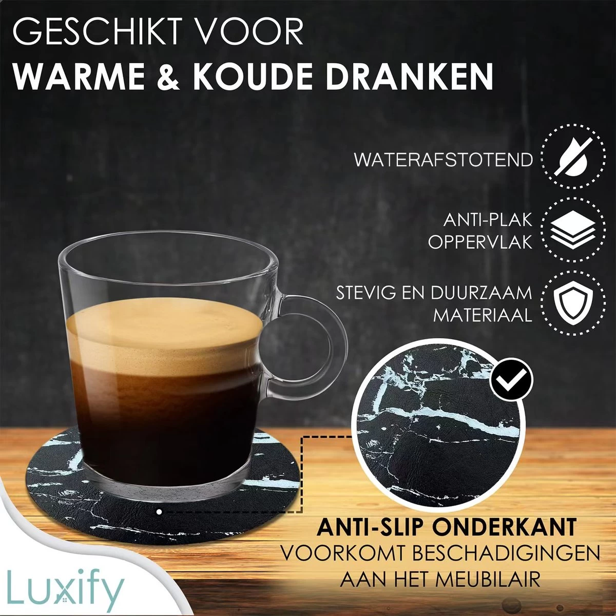 Luxe Leren Marmeren Onderzetters Met Houder - 10 Stuks - Onderleggers Voor Glazen - Glasonderzetters Voor Op Tafel - Coasters - Zwart / Wit - Rond 3 Luxe Leren Marmeren Onderzetters Met Houder - 10 Stuks - Onderleggers Voor Glazen - Glasonderzetters Voor Op Tafel - Coasters - Zwart / Wit - Rond - Afbeelding 3