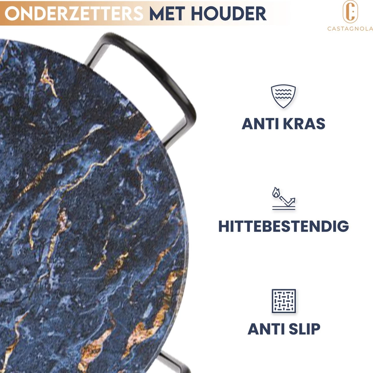 Castagnola Keramische Onderzetters Met Houder – Onderzetters Voor Glazen – Onderzetters Design – Onderzettersset – Drink Onderzetters – Keramisch – Kurk – Set Van 6 – Blauw/Goud 6 Castagnola Keramische Onderzetters Met Houder – Onderzetters Voor Glazen – Onderzetters Design – Onderzettersset – Drink Onderzetters – Keramisch – Kurk – Set Van 6 – Blauw/Goud - Afbeelding 6