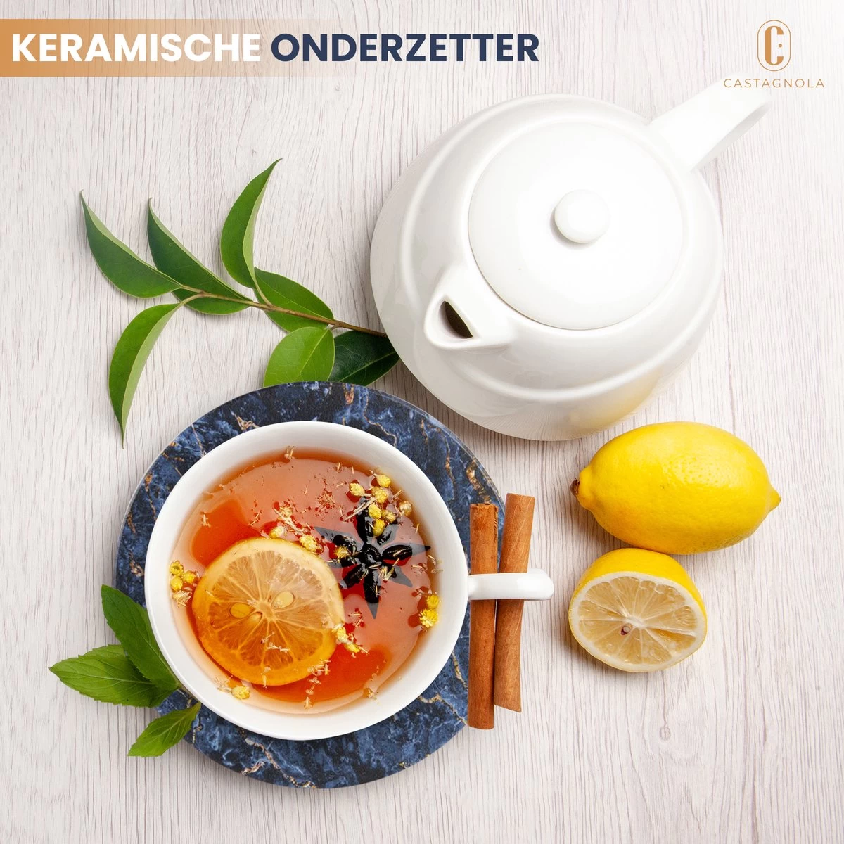 Castagnola Keramische Onderzetters Met Houder – Onderzetters Voor Glazen – Onderzetters Design – Onderzettersset – Drink Onderzetters – Keramisch – Kurk – Set Van 6 – Blauw/Goud 8 Castagnola Keramische Onderzetters Met Houder – Onderzetters Voor Glazen – Onderzetters Design – Onderzettersset – Drink Onderzetters – Keramisch – Kurk – Set Van 6 – Blauw/Goud - Afbeelding 8