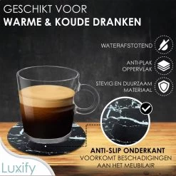 Luxe Leren Marmeren Onderzetters Met Houder - 16 Stuks - Onderleggers Voor Glazen - Glasonderzetters Voor Op Tafel - Coasters - Zwart / Wit - Rond -Brita Verkoop 1200x1200 638