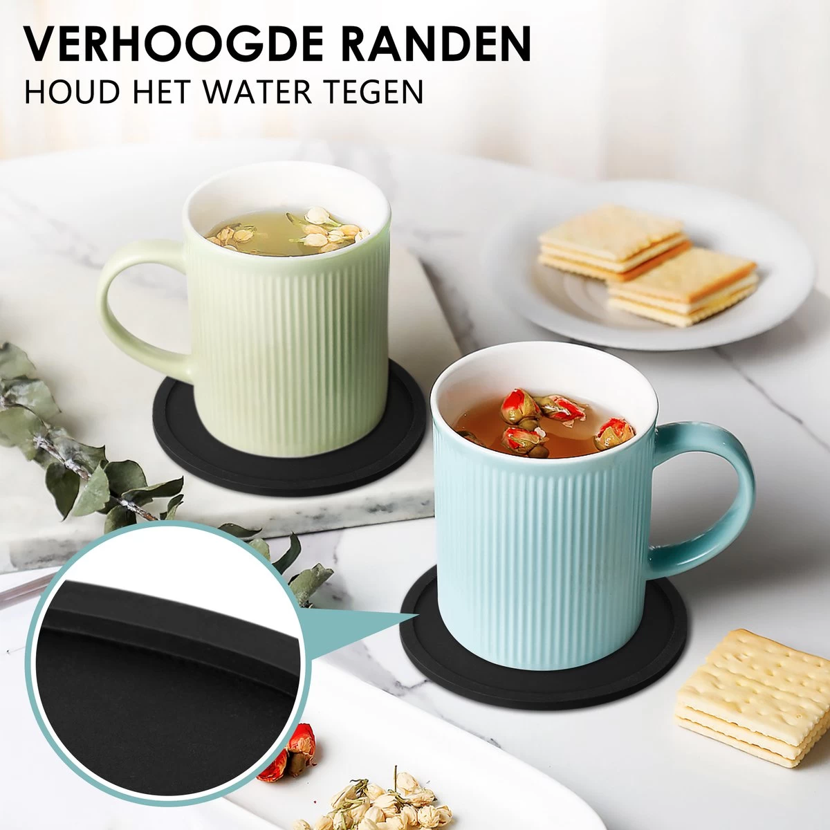 Siliconen Onderzetters Met Houder - 10 Stuks - Onderleggers Voor Glazen - Glasonderzetters Voor Op Tafel - Coasters - Zwart - Rond 4 Siliconen Onderzetters Met Houder - 10 Stuks - Onderleggers Voor Glazen - Glasonderzetters Voor Op Tafel - Coasters - Zwart - Rond - Afbeelding 4