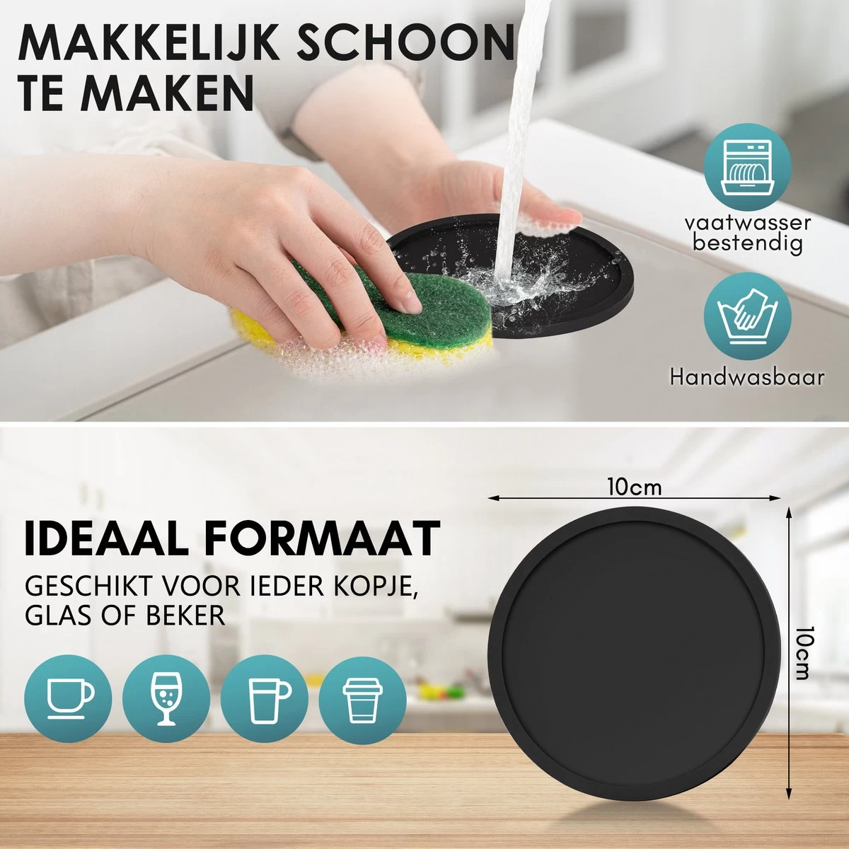 Siliconen Onderzetters Met Houder - 10 Stuks - Onderleggers Voor Glazen - Glasonderzetters Voor Op Tafel - Coasters - Zwart - Rond 5 Siliconen Onderzetters Met Houder - 10 Stuks - Onderleggers Voor Glazen - Glasonderzetters Voor Op Tafel - Coasters - Zwart - Rond - Afbeelding 5