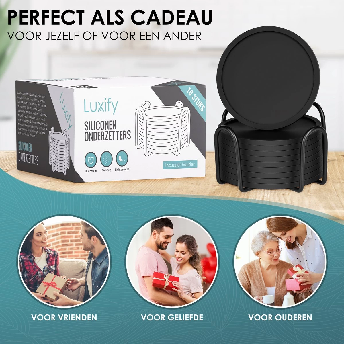 Siliconen Onderzetters Met Houder - 10 Stuks - Onderleggers Voor Glazen - Glasonderzetters Voor Op Tafel - Coasters - Zwart - Rond 6 Siliconen Onderzetters Met Houder - 10 Stuks - Onderleggers Voor Glazen - Glasonderzetters Voor Op Tafel - Coasters - Zwart - Rond - Afbeelding 6