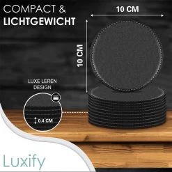 Luxe Leren Onderzetters Met Houder - 10 Stuks - Onderleggers Voor Glazen - Glasonderzetters Voor Op Tafel - Coasters - Zwart - Rond -Brita Verkoop 1200x1200 662