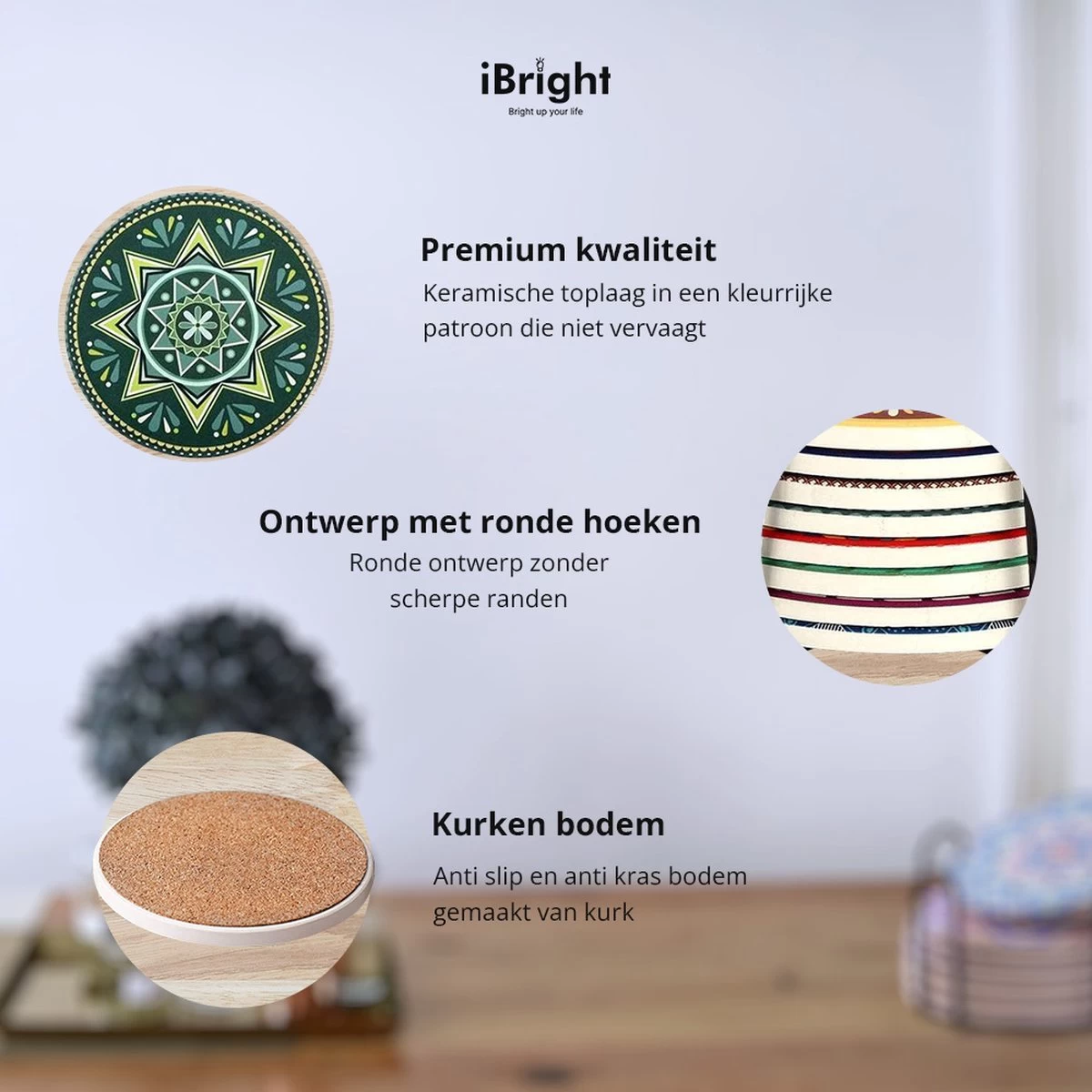 IBright Onderzetters Voor Glazen - Set Van 8 Met Houder - Rond - Bohemian - Oosterse - Mandala Design - Coasters 3 IBright Onderzetters Voor Glazen - Set Van 8 Met Houder - Rond - Bohemian - Oosterse - Mandala Design - Coasters - Afbeelding 3