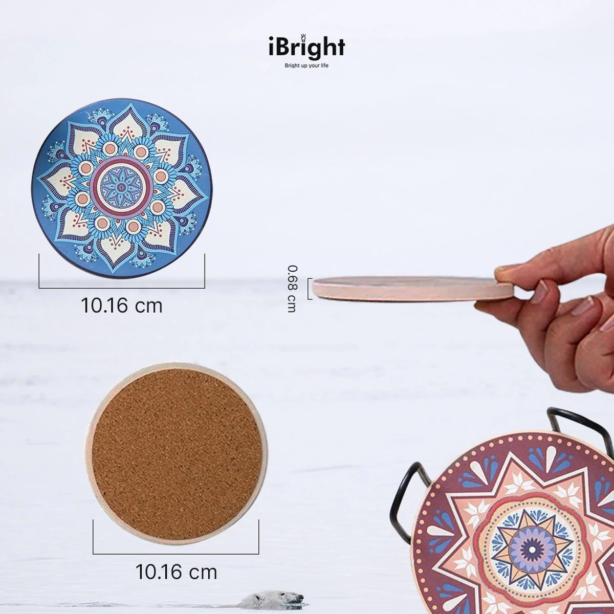 IBright Onderzetters Voor Glazen - Set Van 8 Met Houder - Rond - Bohemian - Oosterse - Mandala Design - Coasters 5 IBright Onderzetters Voor Glazen - Set Van 8 Met Houder - Rond - Bohemian - Oosterse - Mandala Design - Coasters - Afbeelding 5