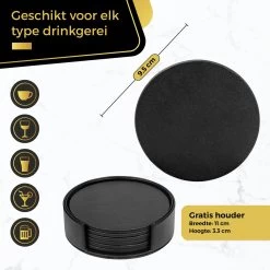 Swissl Leren Onderzetters Voor Glazen - 6 Onderleggers Met Houder - Zwarte Ronde Glasonderzetters Voor Op Tafel - Coasters - Vlak -Brita Verkoop 1200x1200 742