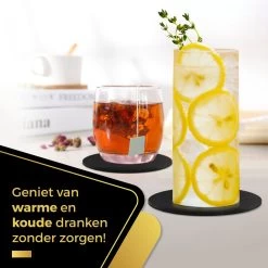 Swissl Leren Onderzetters Voor Glazen - 6 Onderleggers Met Houder - Zwarte Ronde Glasonderzetters Voor Op Tafel - Coasters - Vlak -Brita Verkoop 1200x1200 744