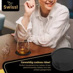 Swissl Leren Onderzetters Voor Glazen - 6 Onderleggers Met Houder - Zwarte Ronde Glasonderzetters Voor Op Tafel - Coasters - Vlak -Brita Verkoop 1200x1200 746